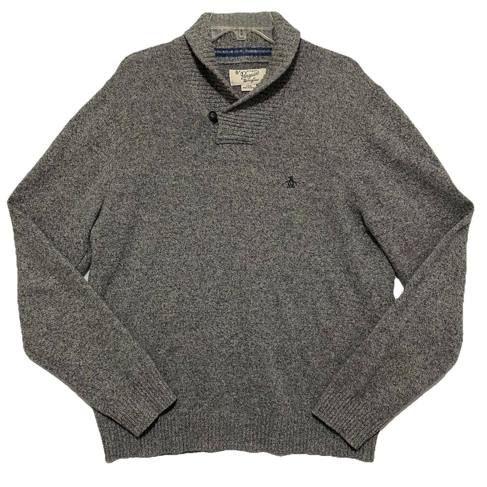 Original Penguin Munsingwear Sweater Mens Large Gray Shawl Collar Button